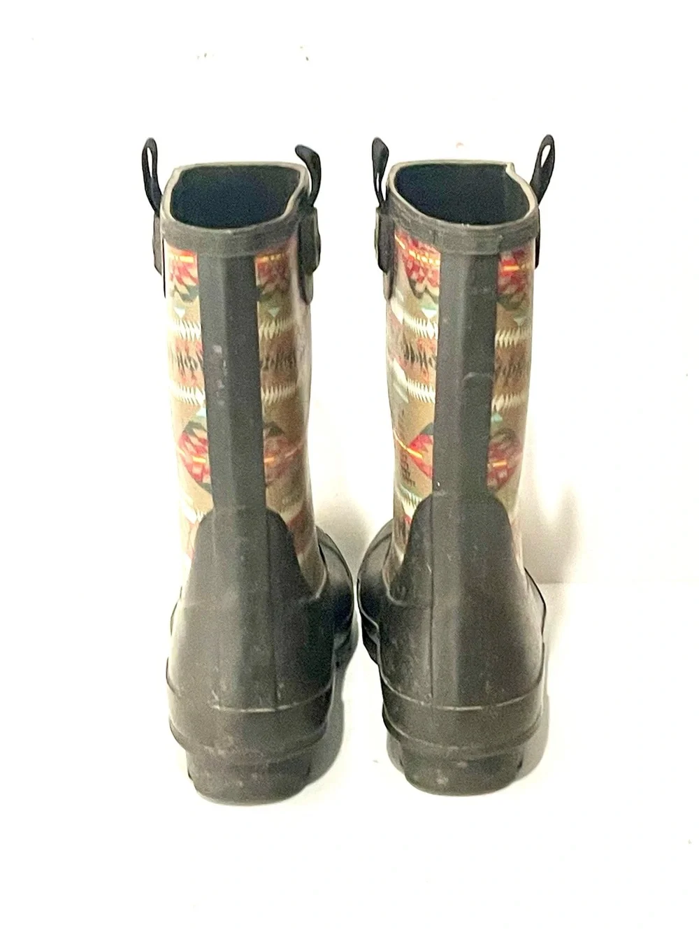 Pendleton Olive Rubber Rain Boots with Aztec Print Shaft Size 8